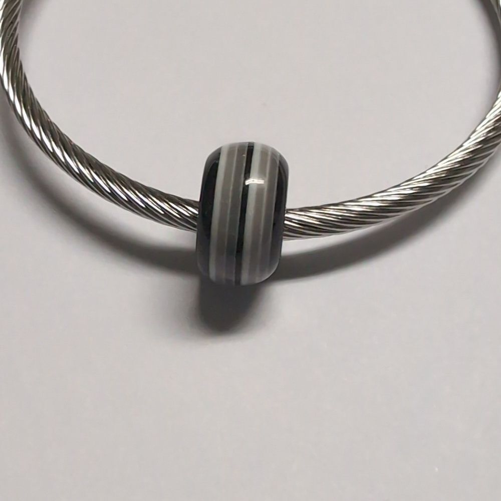 Black Gray White Striped Charm for‎ Pandora Style Bracelet